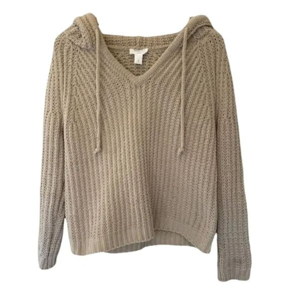 Loft Lounge Knit Hoodie Pullover V Neck Sweater‎ Small